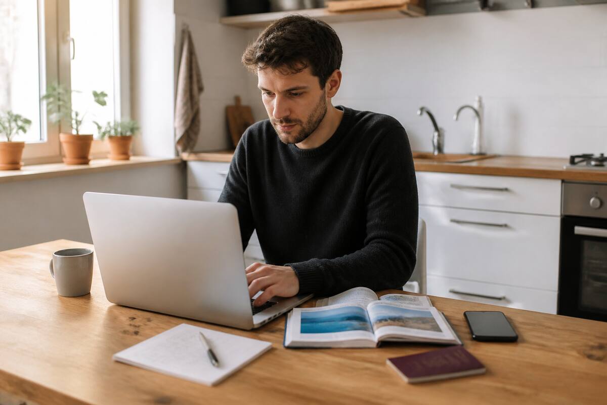 Voorbereiding van een vakantie met reisschema en budgetnotities op tafel