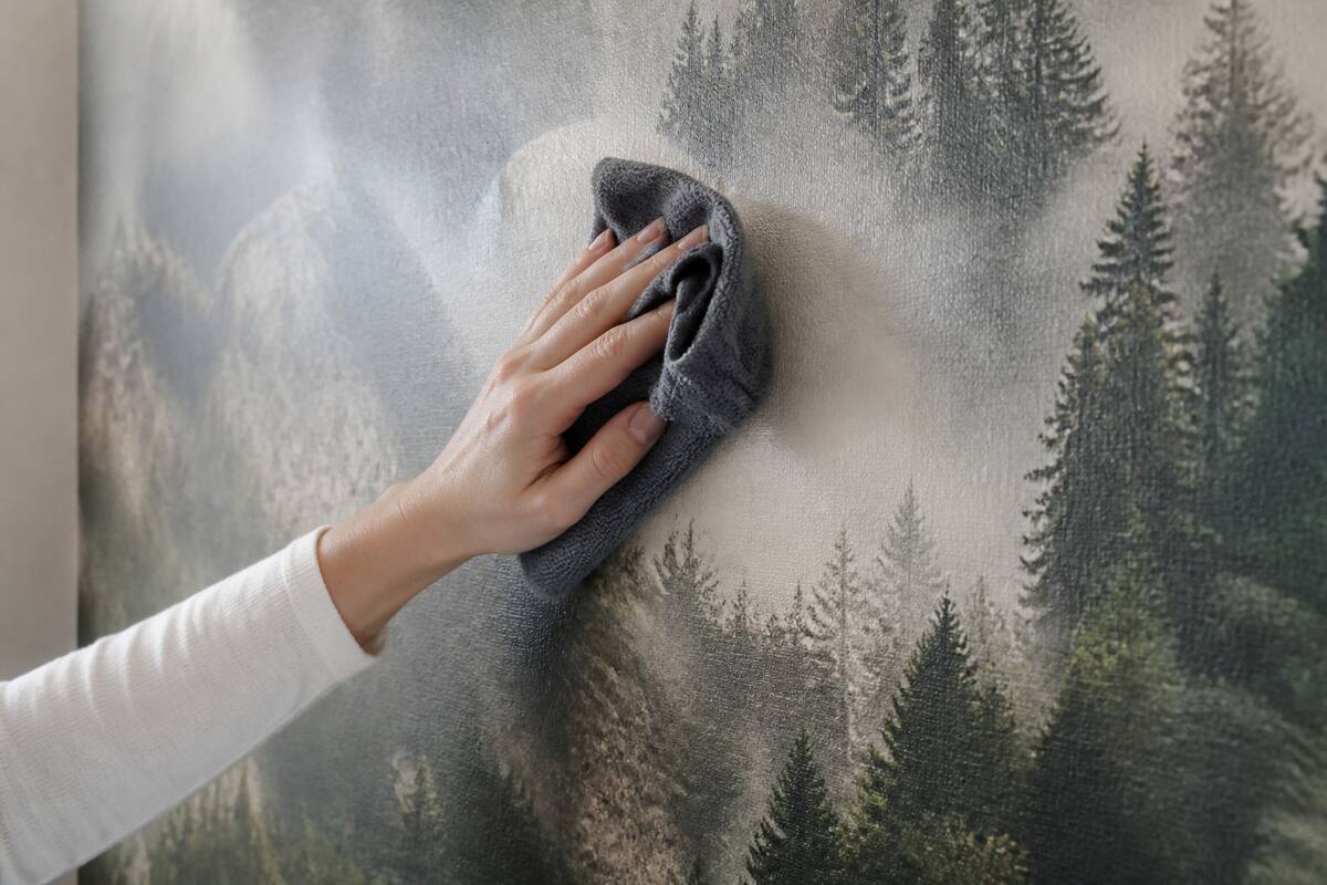 Fotobehang schoonmaken met een zachte microvezeldoek